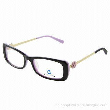 Acetate front and metal temple optical frame with trim for women